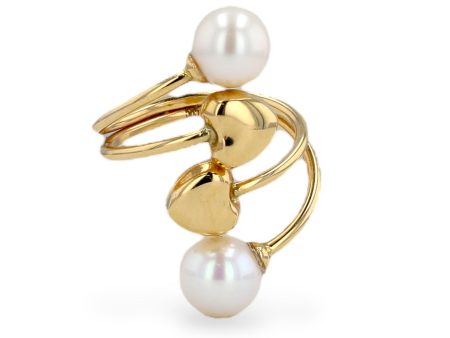 Yellow gold pearl heart ring Discount