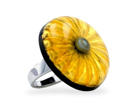 Sterling silver 925 gold 22k accent resine mushroom sunflower ring Online Sale