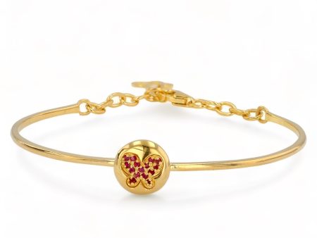 14k Yellow gold solid butterfly adjustable red natural ruby bangle-6780 For Discount