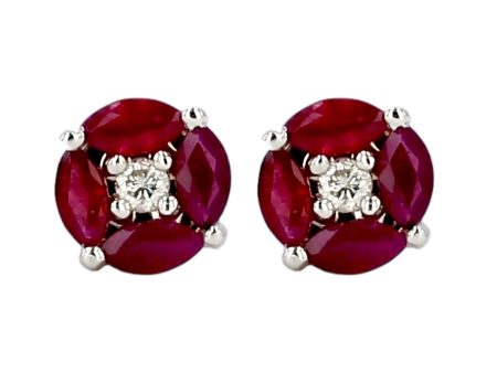 White 14k ruby and diamond clover earrings For Discount