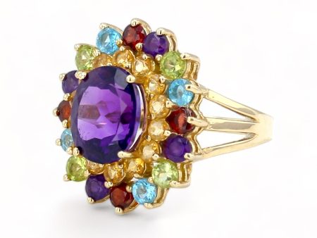 Yellow gold elegant multicolor natural stone cocktail ring-31672 For Discount