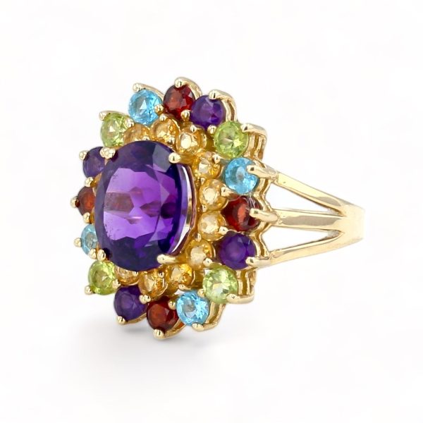 Yellow gold elegant multicolor natural stone cocktail ring-31672 For Discount