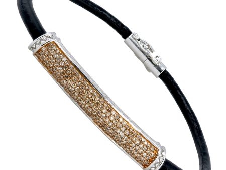 Sterling silver champagne diamonds 0.75CT leather ladys bracelet-102976 Fashion