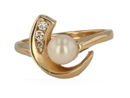 Yellow 14k gold moon design ring -22770 For Cheap