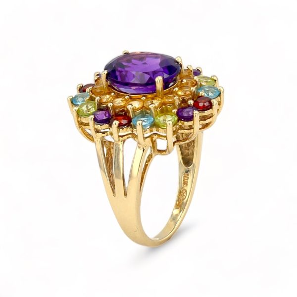 Yellow gold elegant multicolor natural stone cocktail ring-31672 For Discount