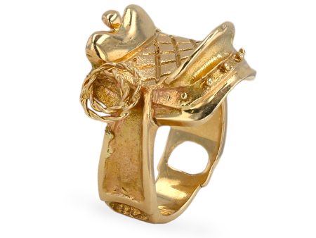 Yellow 14k gold horse seat solid ring Cheap