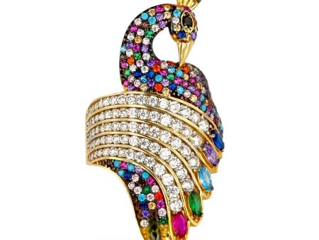 Yellow 14k gold colors stones peacock ring on Sale