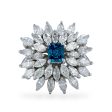 White 14k gold petals diamonds center stone blue diamonds For Cheap