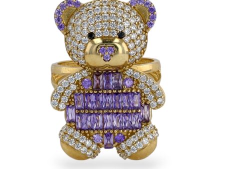 Yellow 10k gold amethyst teddy bear ring Sale