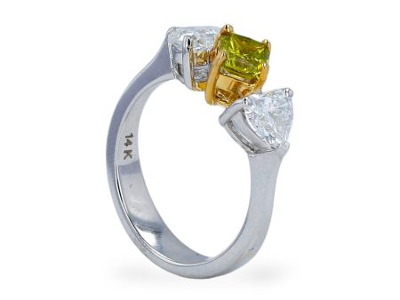 White 14k gold solitaire canary diamond ring Online Hot Sale