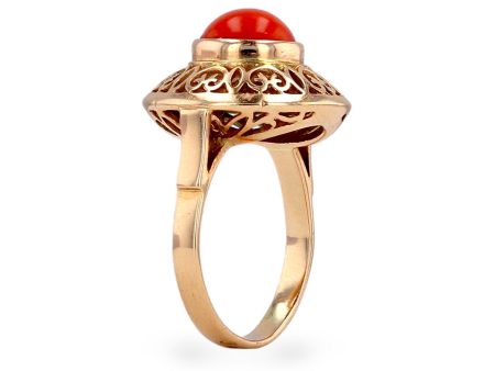 Yellow 14k red coral dome ring Cheap