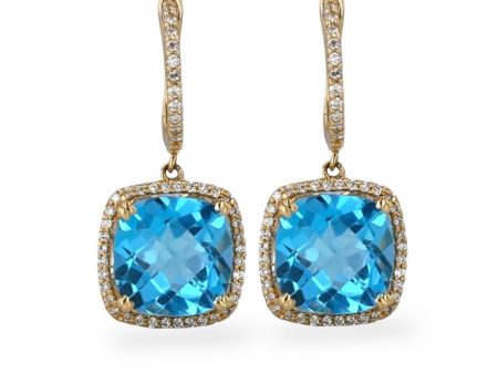 Yellow 14k gold Dangling royal topaz with diamonds earrings Cheap