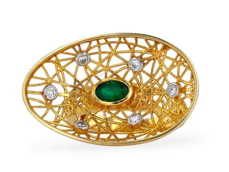 Yellow 14k gold nest emerald diamonds ring Discount