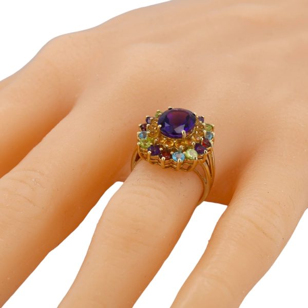 Yellow gold elegant multicolor natural stone cocktail ring-31672 For Discount