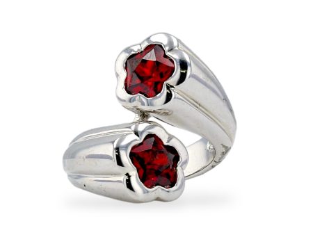 Sterling silver 925 red garnet clover ring Cheap